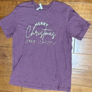 Like New Size Large Braille "Merry Christmas" Purple T-Shirt